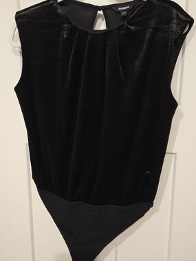 Express Black Velvet Sleeveless Bodysuit with Keyhole Back